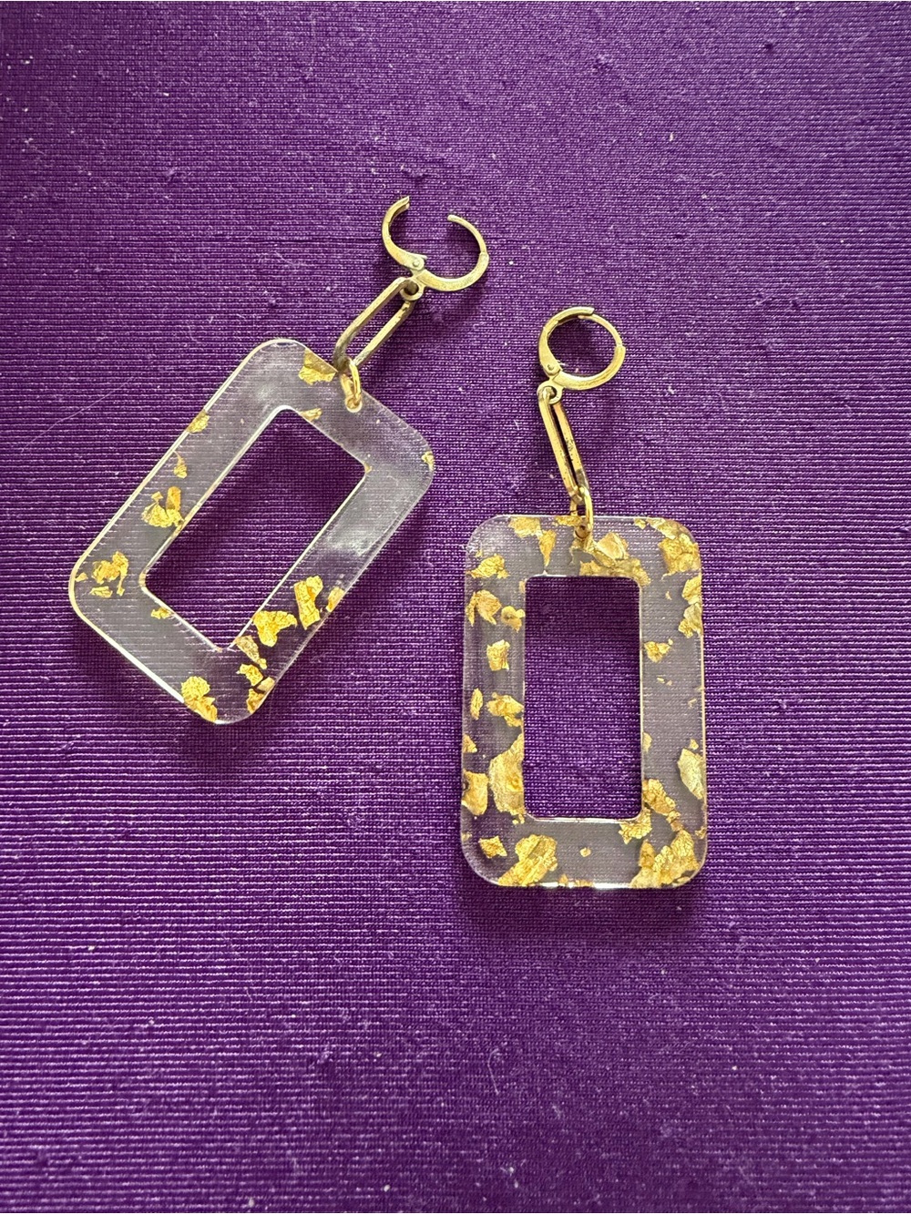 Gold Flake Rectangular Drop Earrings